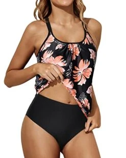 Stylish Scoop Neck Tankini Criss Cross Back-Black Orange Floral -Bikini Beach Shop 41XcgrY364L 1b3ca684 316e 42b4 9e5f 8913dab586ae