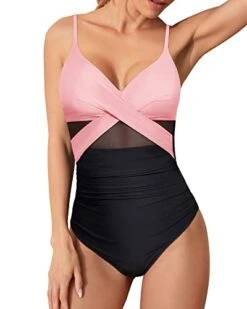 Ruched Cutout One Piece Swimsuit Mesh Detailing For Women-Pink And Black 6 Ruched Cutout One Piece Swimsuit Mesh Detailing For Women-Pink And Black -Bikini Beach Shop 41XviRBjoSL