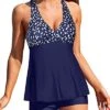 Padded Push Up Two Piece Boyshort & Shorts For V Neck Swimsuit-Blue Dot