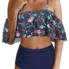 Gorgeous Two Piece High Waisted Ruffle Bikini Set-Blue Colorul Flowers