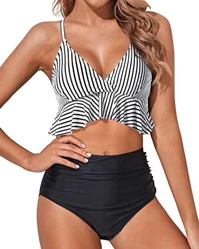 Women's Comfortable Beach Vacation Bikini Swimwear-Black And White Stripe 1 Women's Comfortable Beach Vacation Bikini Swimwear-Black And White Stripe