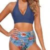 Tummy Control Push Up Halter Bikini Set For Women High Waisted Two Piece Swimsuits