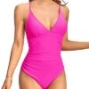 Sexy One Piece Swimsuits Cross-Back Design For Women-Neon Pink