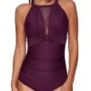 Sexy Deep Plunge Push-Up One Piece Swimsuit For Women-Maroon