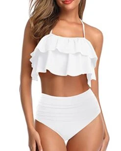 Women Two Piece Swimsuits High Waisted Bikini Ruffle Halter Bathing Suits
