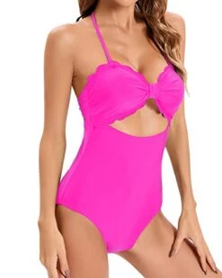 High Waisted Full Coverage Ruched Bikini Bottoms For Women-Neon Pink -Bikini Beach Shop 41Z4pVLbTBL