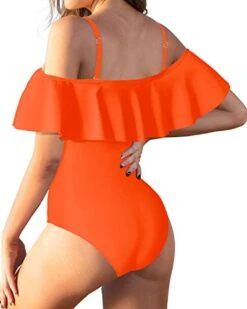 Women's Tummy Control Ruffled One Piece Swimsuit-Neon Orange -Bikini Beach Shop 41 8hRn 9wL d859e889 6fd5 4dfc 9640 99845bd277cd