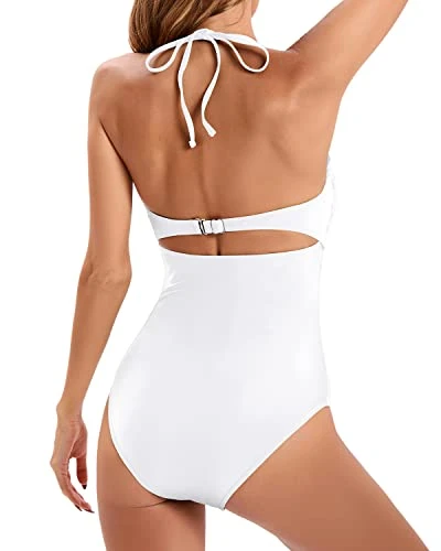 Women's Tummy Control High Waisted Ruched Swim Shorts Bottom-White 2 Women's Tummy Control High Waisted Ruched Swim Shorts Bottom-White - Image 2