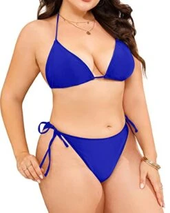Adjustable Tie-Side Plus Size String Triangle Bikini For Women-Royal Blue -Bikini Beach Shop 41bFUxE8XmL