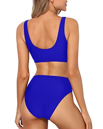 High Cut Two Piece Bikini Crop Top High Cut Swimsuit-Royal Blue 2 High Cut Two Piece Bikini Crop Top High Cut Swimsuit-Royal Blue - Image 2