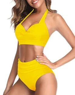Vintage Halter Ruched High Waist Swimsuit Sets For Women-Neon Yellow -Bikini Beach Shop 41be44LrpOL 020057e4 dbba 4378 8dc4 66f5a8455c8a