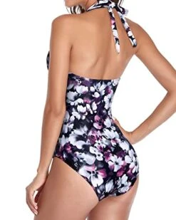 Stylish High Neck Swimsuits Black Halter Bathing Suits-Purple Floral -Bikini Beach Shop 41c1UOTnItL 52c78657 58b1 4dd6 a5a5 96e220940126