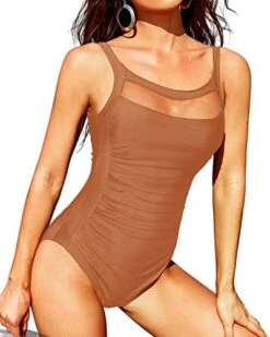Stylish U Back Round Neck One Piece Swimsuits-Brown -Bikini Beach Shop 41c7ZFr lwL