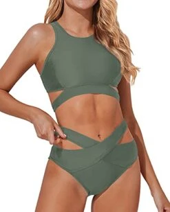 Push-Up Bra High Neck Bikini Set Bandage Two Piece Bathing Suits-Army Green -Bikini Beach Shop 41cOtSWE mL 717a9e6b 8238 4b3f a145 9a17dfba6ea7