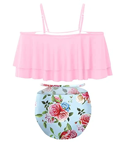 Attractive Side Hollow Out High Waisted Bikini Set Swimsuit-Light Pink Floral 4 Attractive Side Hollow Out High Waisted Bikini Set Swimsuit-Light Pink Floral - Image 4