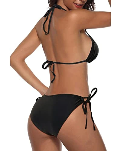 Women Two Piece Halter Padded Top Tie Side Bottom Triangle Bikini 2 Women Two Piece Halter Padded Top Tie Side Bottom Triangle Bikini - Image 2