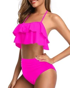 Two-Piece High Waisted Halter Bathing Suit-Neon Pink -Bikini Beach Shop 41d0tPqvP7L 5dbdccb7 0d74 48fe b752 eb20f5e32d85