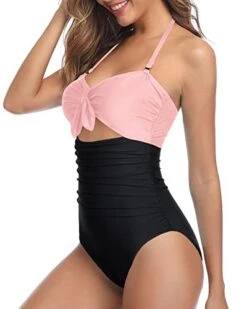 Stylish High Waisted Halter Sexy Cutout One Piece Swimsuits-Pink And Black -Bikini Beach Shop 41d2mn2EckL 0d9014e5 ba8f 4b1c 800f adf15aadfa5c