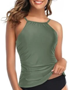 Women's High Neck Swim Top For Mix And Match Different Bottoms-Olive Green -Bikini Beach Shop 41dA7GOrxPL bd58b722 7975 4273 8b37 897fc3d0ed25