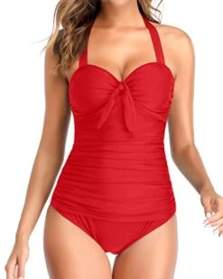Stylish Tummy Control Swimsuits Halter Ruched One Piece For Women