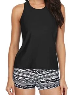 Sports Bra & Shorts Athletic 3 Piece Swimsuits-Black Tribal