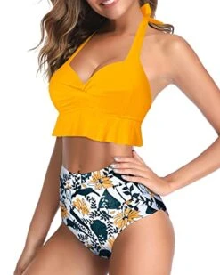 Halter Neck Two Piece Bikini Womens Tummy Control Swimsuits-Yellow Floral -Bikini Beach Shop 41dbbe QfmL 8cbba2df 7e85 4189 aed5 dd925a591f9c