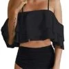 High Waisted Flounce Bikini Set For Women Hollow Out Bottoms-Black