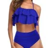 Two Piece Teen Ruffle Tummy Control High Waisted Bikini-Royal Blue