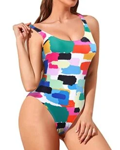 Flattering 80S/90S Vintage High Leg One Piece Swimsuit-Aqua -Bikini Beach Shop 41ehDmWFkYL