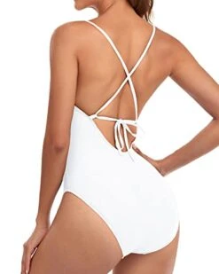 V Neck Sexy One Piece Swimsuit Cross Back One Piece Swimwear-White -Bikini Beach Shop 41eoloIty5L 96443567 b757 4864 a22d 151c76d9ff69