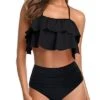 Sexy Backless Teen Girls' 2 Piece Swimsuit High Waisted Bottoms-Black