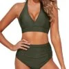 Cute Two-Piece Bikini Double Buckles 2 Piece Bikini Bathing Suits-Army Green