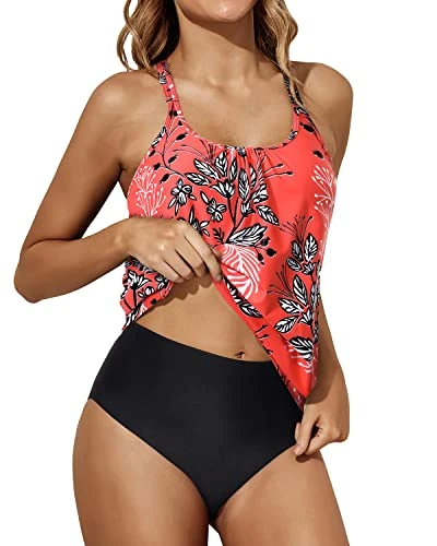 2 Piece Soft Padded Push Up Scoop Neck Tankini Set-Red Floral 4 2 Piece Soft Padded Push Up Scoop Neck Tankini Set-Red Floral - Image 4