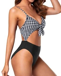 High Waisted Tummy Control Sexy One Piece Swimsuits-Black And White Checkered -Bikini Beach Shop 41fkXIzrZHL