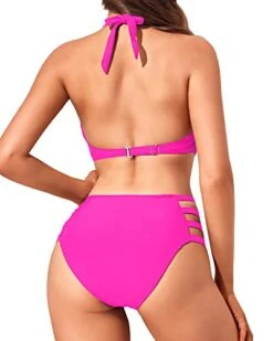 Removable Padded Push Up Bra One Piece Monokini Swimwear-Neon Pink -Bikini Beach Shop 41ft2iEF9QL