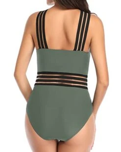 Women's Mesh Straps Crisscross One Piece Swimsuit-Army Green -Bikini Beach Shop 41g0 Rlw dL 9ae24ad5 f405 4627 8e6b 5afe3b6328eb