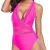 Comfy Shoulder Strap One Piece Hollow Out Swimsuits-Neon Pink