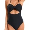 High Waist Ruched Tummy Control Bikini Bottoms For Women-Black