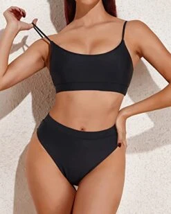Sexy Sporty Scoop Neck Two Piece High Waisted Bikini-Black -Bikini Beach Shop 41gT mKD bL