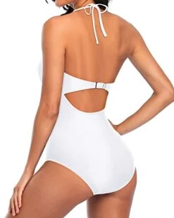 Crochet Lace Inserts Halter One Piece Swimsuits-White -Bikini Beach Shop 41gu0wi1G9L