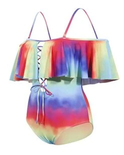Flattering Ruffled Women Sexy One Piece Swimwear-Color Tie Dye -Bikini Beach Shop 41gw9tjeh8L