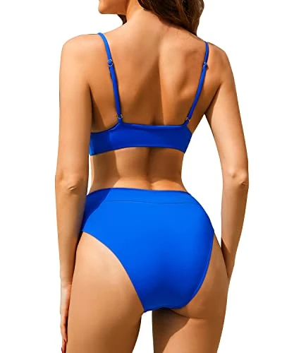 Flattering High Waisted Bikini Set Two Piece Triangle Bathing Suits-Royal Blue 2 Flattering High Waisted Bikini Set Two Piece Triangle Bathing Suits-Royal Blue - Image 2