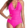 Sexy Long Torso Swimwear Black Halter Bathing Suits-Neon Pink