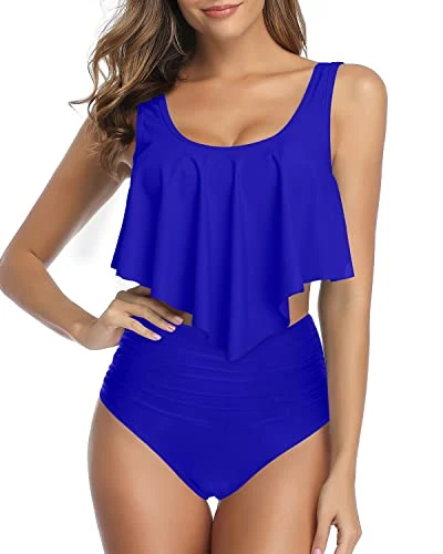 Removable Padded Push Up High Waist Ruched Bikini Swimsuit-Royal Blue 1 Removable Padded Push Up High Waist Ruched Bikini Swimsuit-Royal Blue