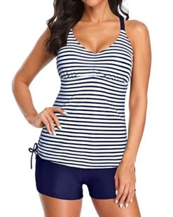 V-Neck Ruched Front 2 Piece Tankini Boyshort-Blue White Stripe -Bikini Beach Shop 41hRX8hSVYL f4c5405f 8bb5 4814 8610 17c2472a7541