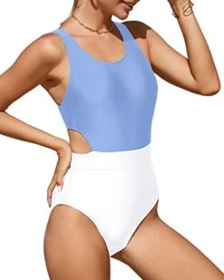 Adjustable Straps Tie Women One Piece Swimsuits-Blue And White 6 Adjustable Straps Tie Women One Piece Swimsuits-Blue And White -Bikini Beach Shop 41hig EKCNL