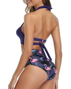 Adjustable Halter Neck Two Piece Swimsuit High Waist Bottom-Blue Flamingo -Bikini Beach Shop 41hrBOfnhpL 962b9e76 bf96 4dad 8210 a402a416812c