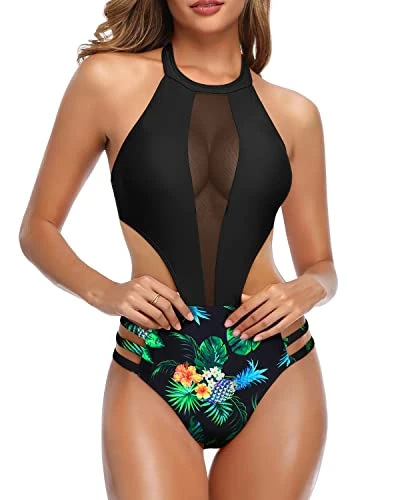 Attractive Cutout Strap Design Sexy One Piece Bathing Suit For Women-Black Pineapple 2 Attractive Cutout Strap Design Sexy One Piece Bathing Suit For Women-Black Pineapple - Image 2