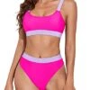 Women High Waisted Bikini Bottoms Sporty Scoop Neck Bikini-Phosphor And Light Purple