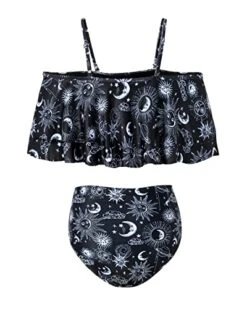 Attractive Off Shoulder High Waisted Ruffle Bikini Set-Black Sun And Moon -Bikini Beach Shop 41itqlwjocL